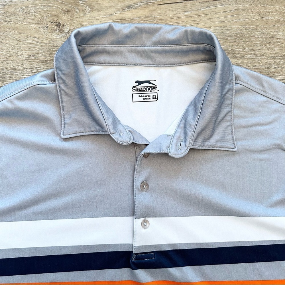 Slazenger Men’s Golf Sport Polo Shirt Size XL Gray Striped Front Breathable - Picture 2 of 8